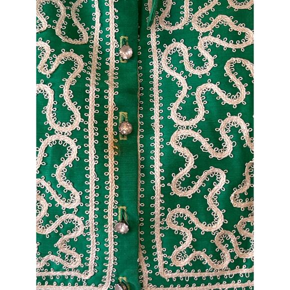 Vtg Green Crop Blouse Sleeveless Cream Embroidered Trim Homemade Sz Sm - Picture 3 of 9